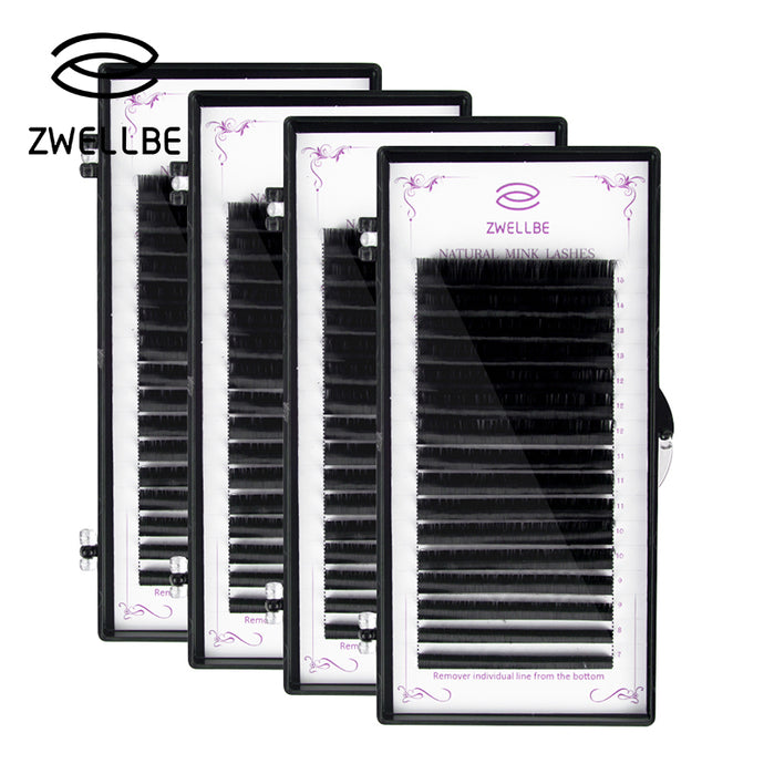 zwellbe 16Rows/Case 7~15mm Mix In One Tray Natural Synthetic Mink Individual Eyelash Extension Makeup Cilia Professional Use